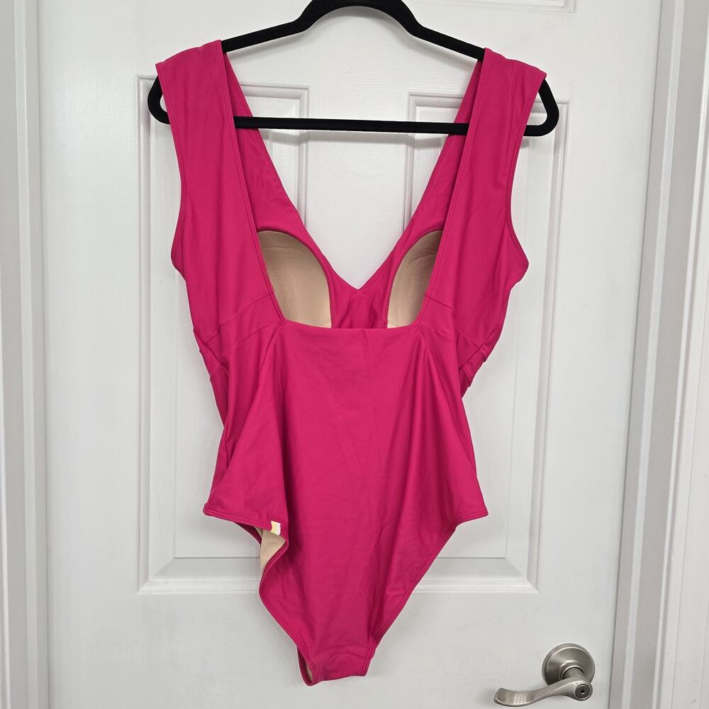 SUMMERSALT Womens One Piece Swimsuit Sz 12 Hot Pink V Neck Front Square Back - Picture 3 of 9